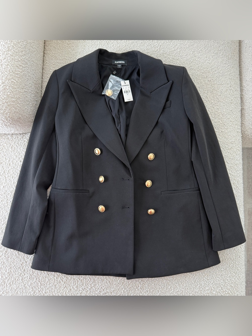 Express Black Double-Breasted Blazer with Gold Buttons Medium